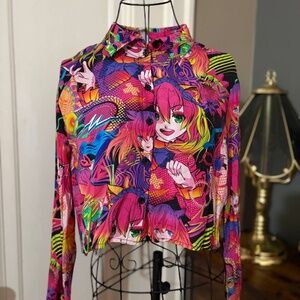 Anime Pop Art Cropped Button-Up – XS (FB Sister) from Germany